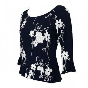 Forgotten Grace light and  airy navy blue boho off the shoulders top w em…